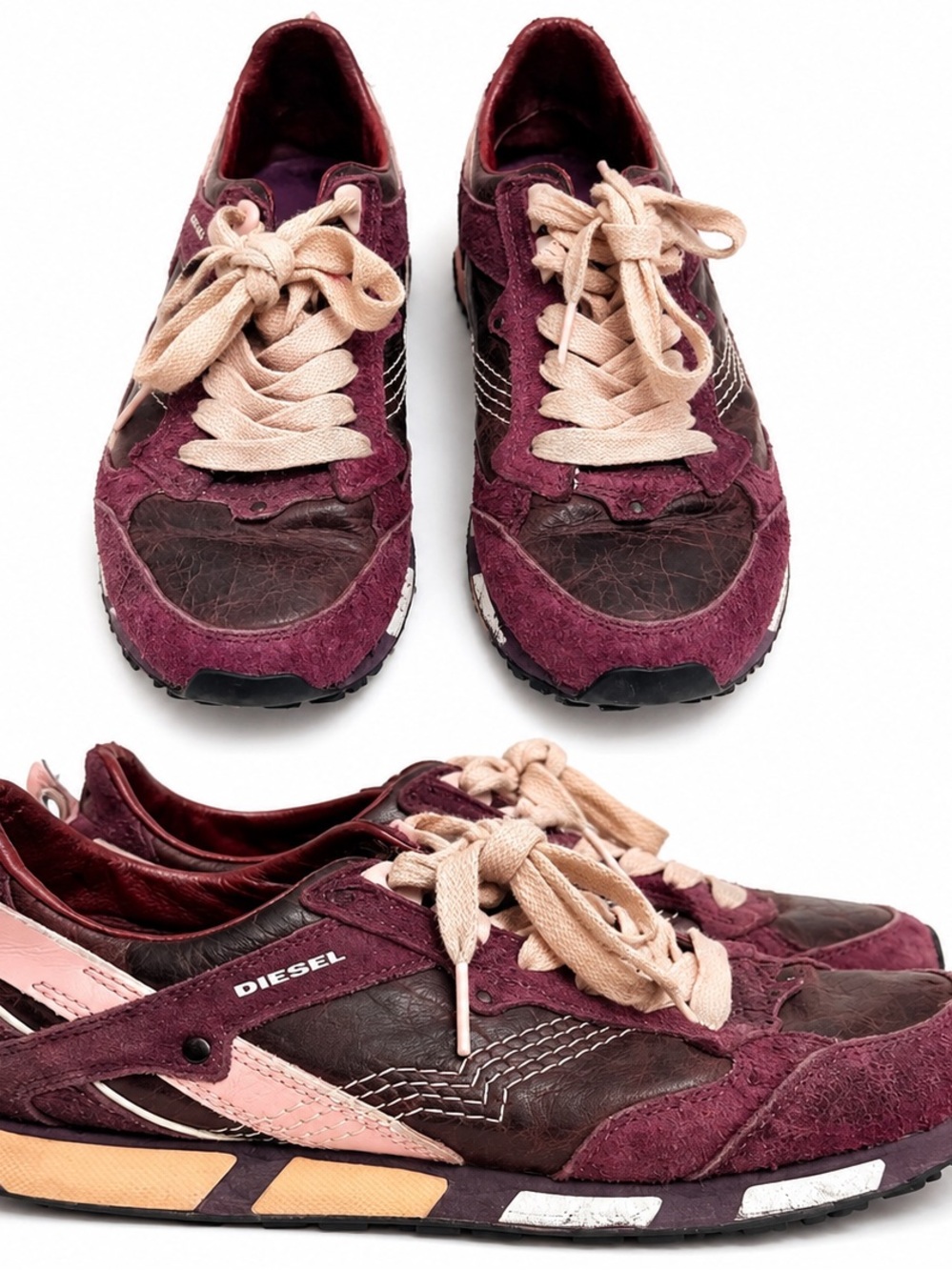 Diesel Women's Burgundy Sneakers with Light Pink Laces